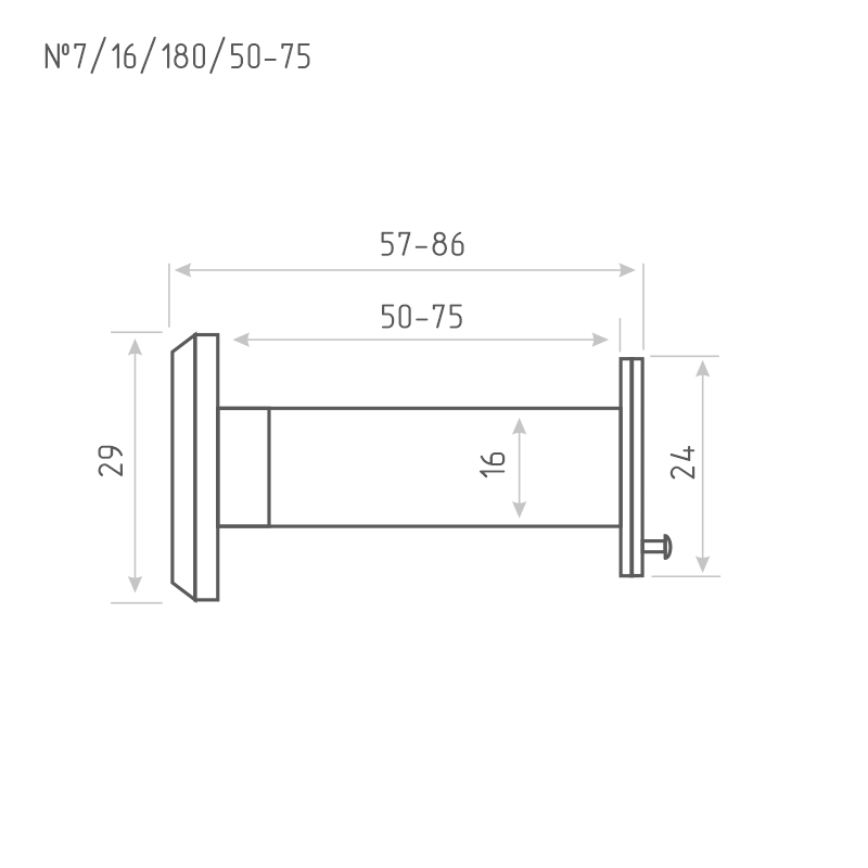 Схема Дверной глазок  со шторкой №7Ц/16/180/50-75 цвет Хром Нора-М