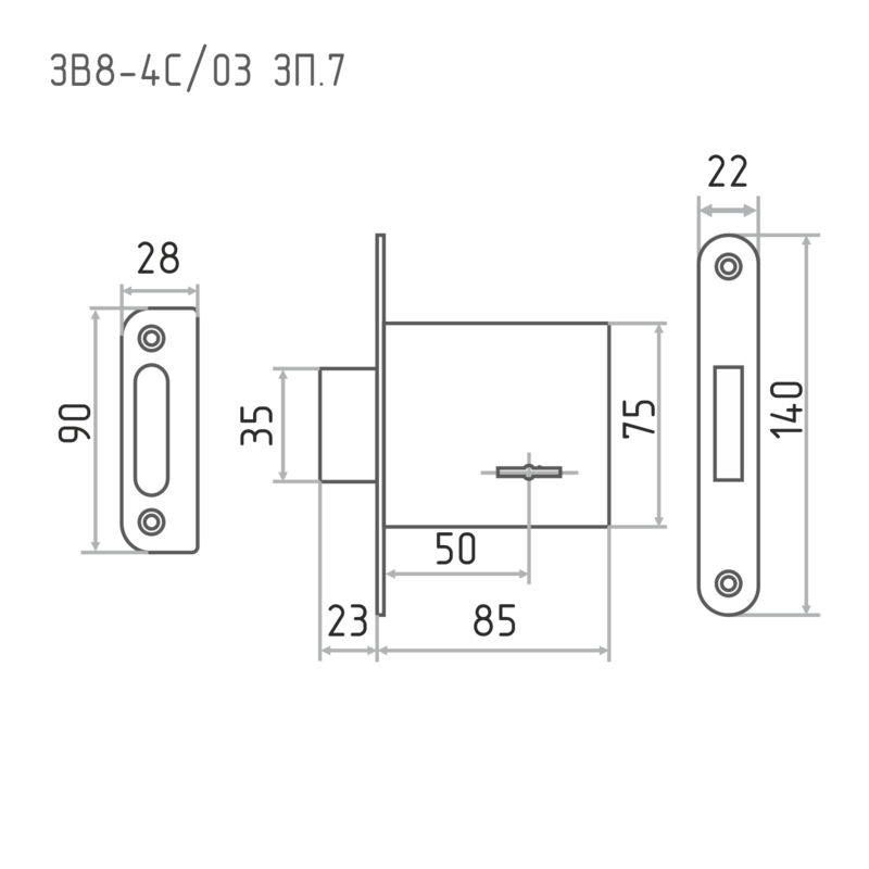 Схема Замок врезной ЗВ8-4С/03 3П.7 цвет Матовый хром Нора-М