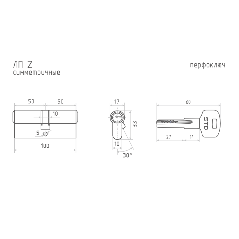 Схема Цилиндр STD Z ЛП цвет Золото Нора-М