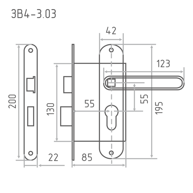Схема Замок врезной ЗВ4-3.03 цвет Бронза Нора-М