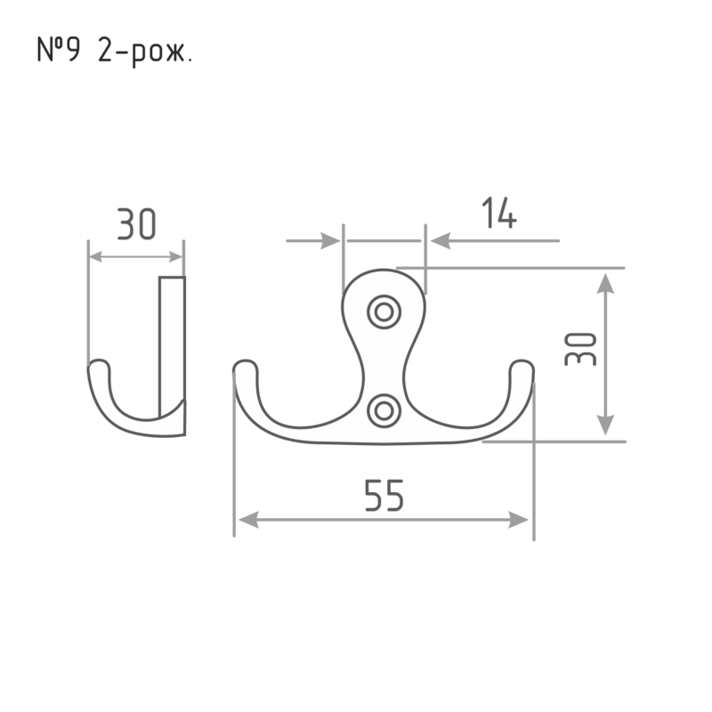 Схема Крючок-вешалка №9 (2х рожковый) цвет Золото Нора-М