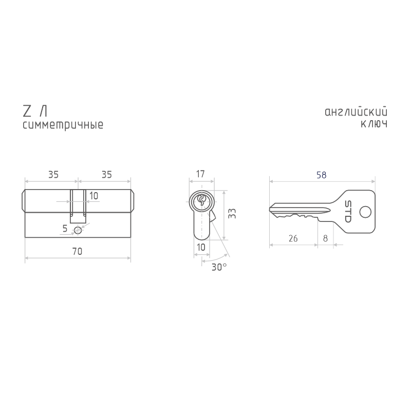 Схема Цилиндр STD Z Л цвет Старая бронза Нора-М