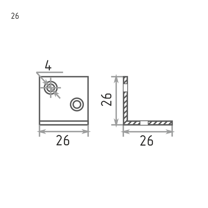 Схема Уголок крепежный 26х26 цвет Сталь Нора-М