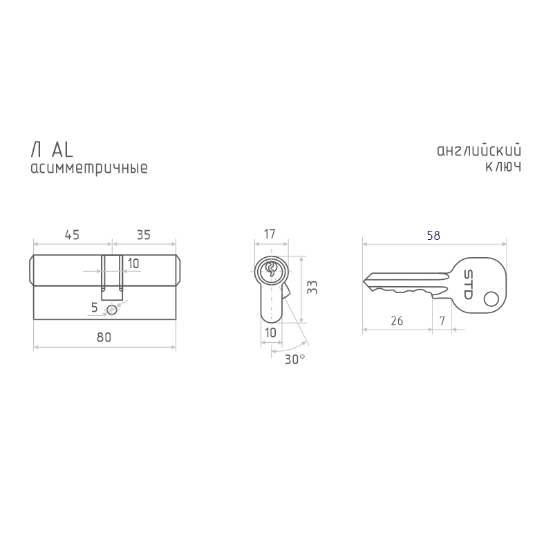 Схема Цилиндр STD Al Л цвет Золото Нора-М