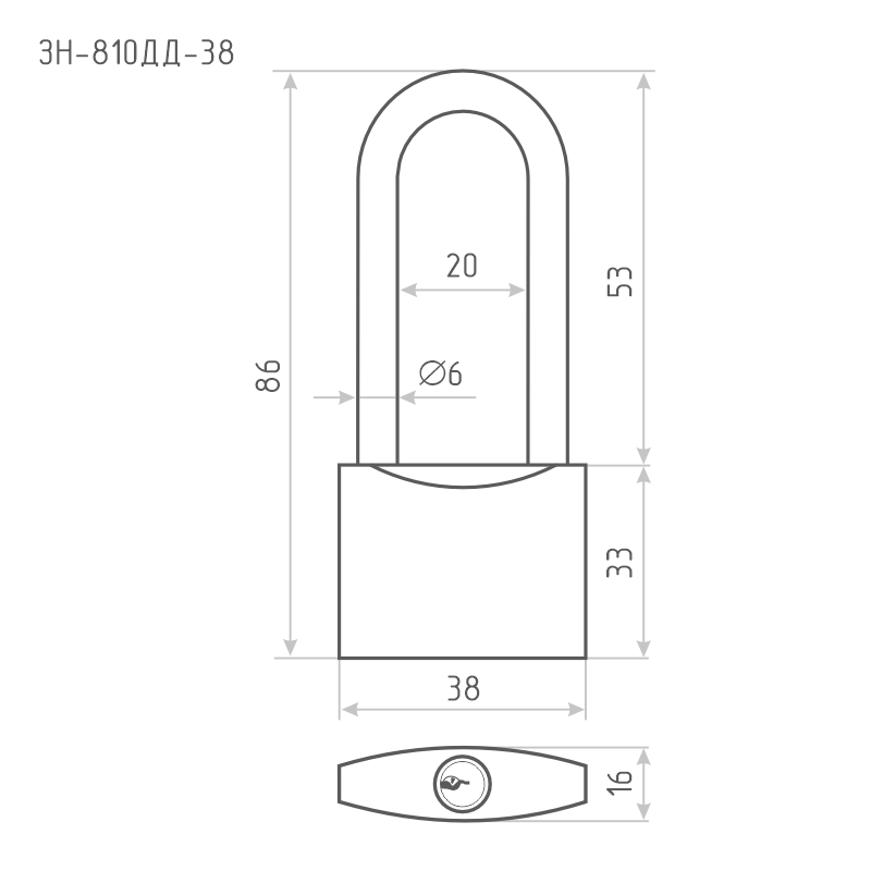 Схема Замок навесной ЗН-810дд цвет Латунь Нора-М